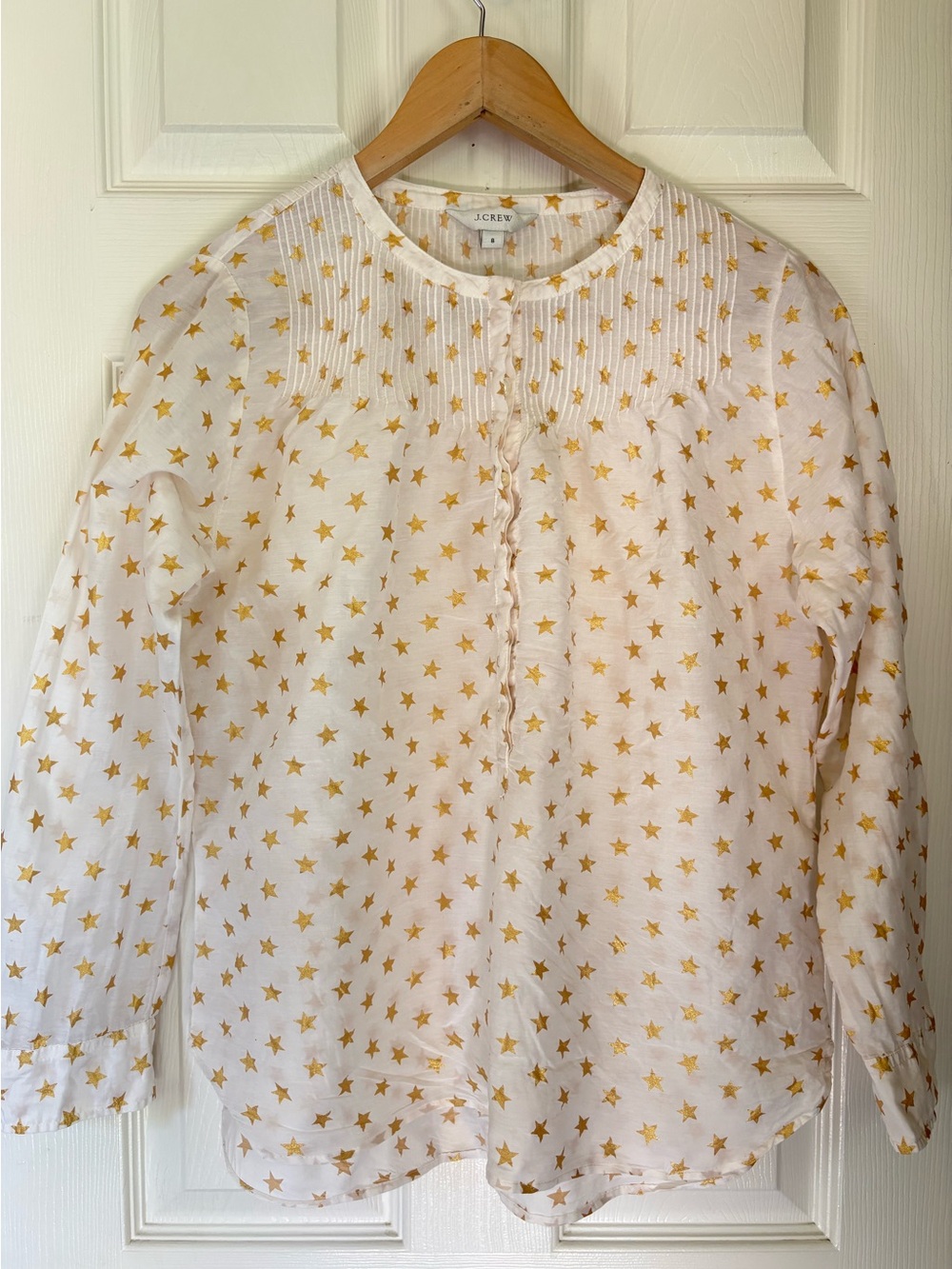 J. Crew lightweight White Blouse with Gold Star Print